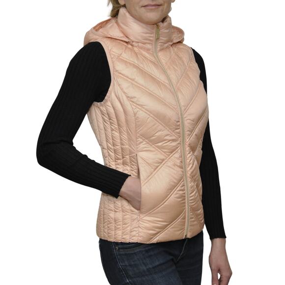 Michael Kors Hooded Down Puffer Vest Jacket Rose Water Pink XS/S $225 Nwt - Picture 1 of 3
